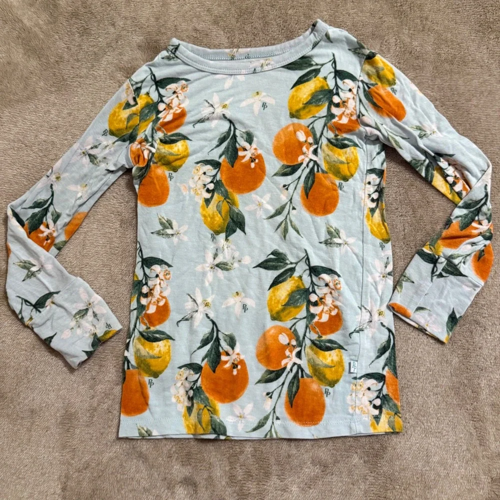 Posh Peanut Clementine Bamboo Viscose Pajama Set Kids 4T Blue Orange Lemon 2pc